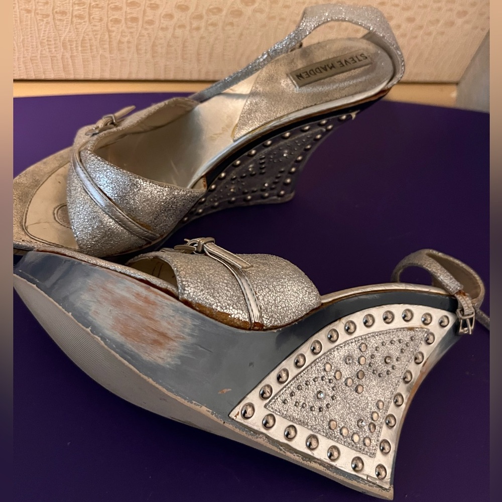 Silver & blue wedge sandal
